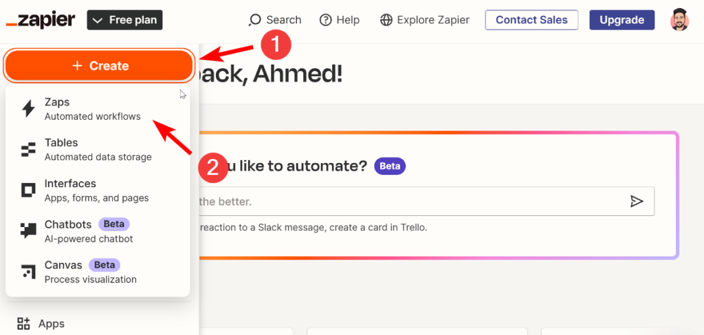 Create new zap in Zapier