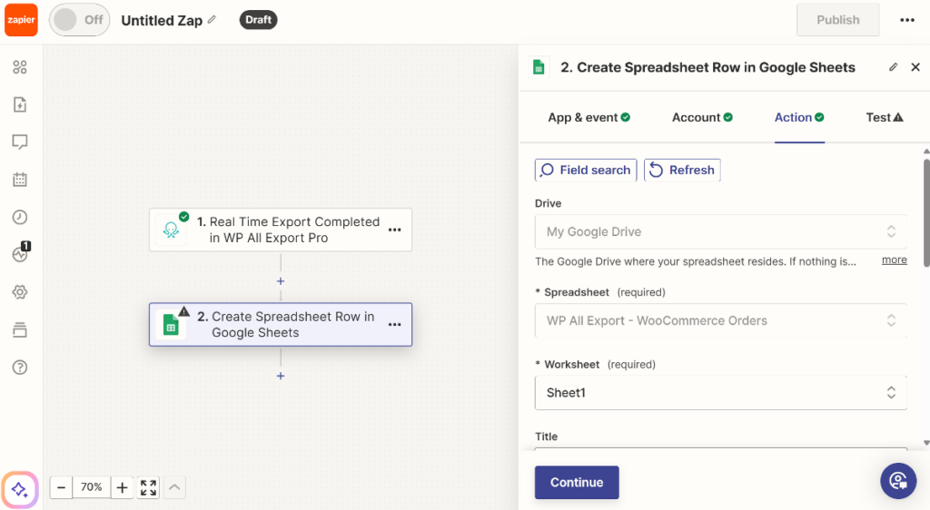 Select your Google Sheet and worksheet