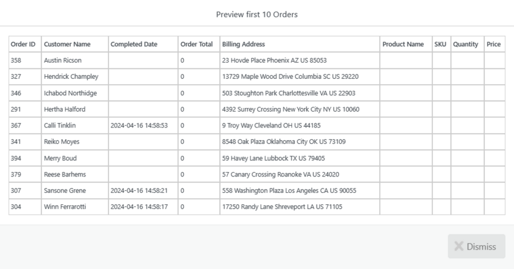 WP All Export records preview