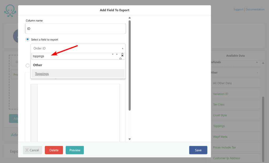 search for custom field in your order